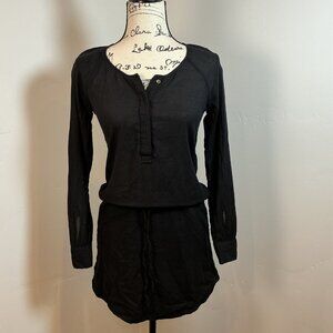 JAMES PERSE Black Long Sleeve Linen Blend Henley Dress Size 0